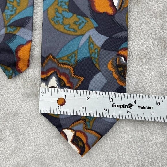 Vintage Oscar de la Renta Couture Collection Abstract Blue Brown Tie 100% Silk - Picture 5 of 5